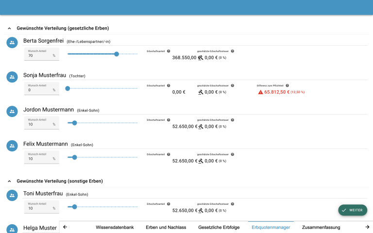 Erbquotenmanager nach Heirat