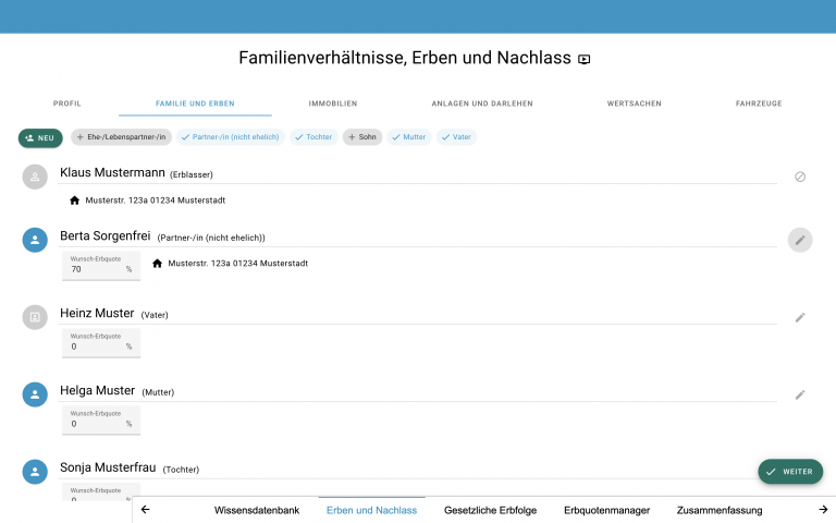 Familienverhältnisse Partnerin und Eltern