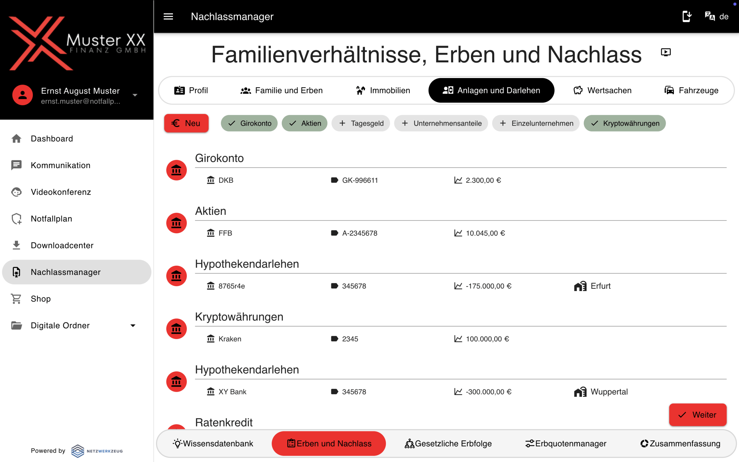Anlagen und Darlehen
